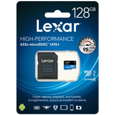 Lexar 128GB 633x UHS-I microSDXC Memory Card with SD Adapter