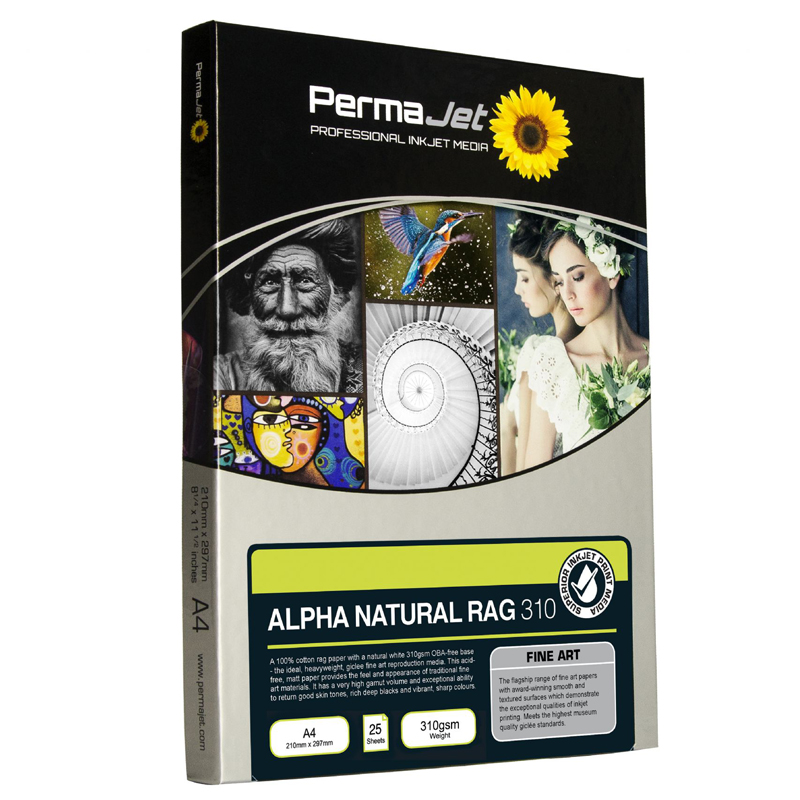 PermaJet Alpha 310gsm Natural Cotton Rag InkJet Paper A3+ 25 Sheets